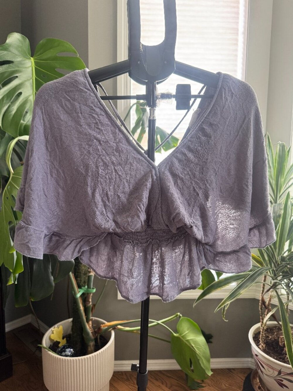 🌸 Millibon USA Lavender Dream Flutter Sleeve Boho Peplum Crop Top size S 💜